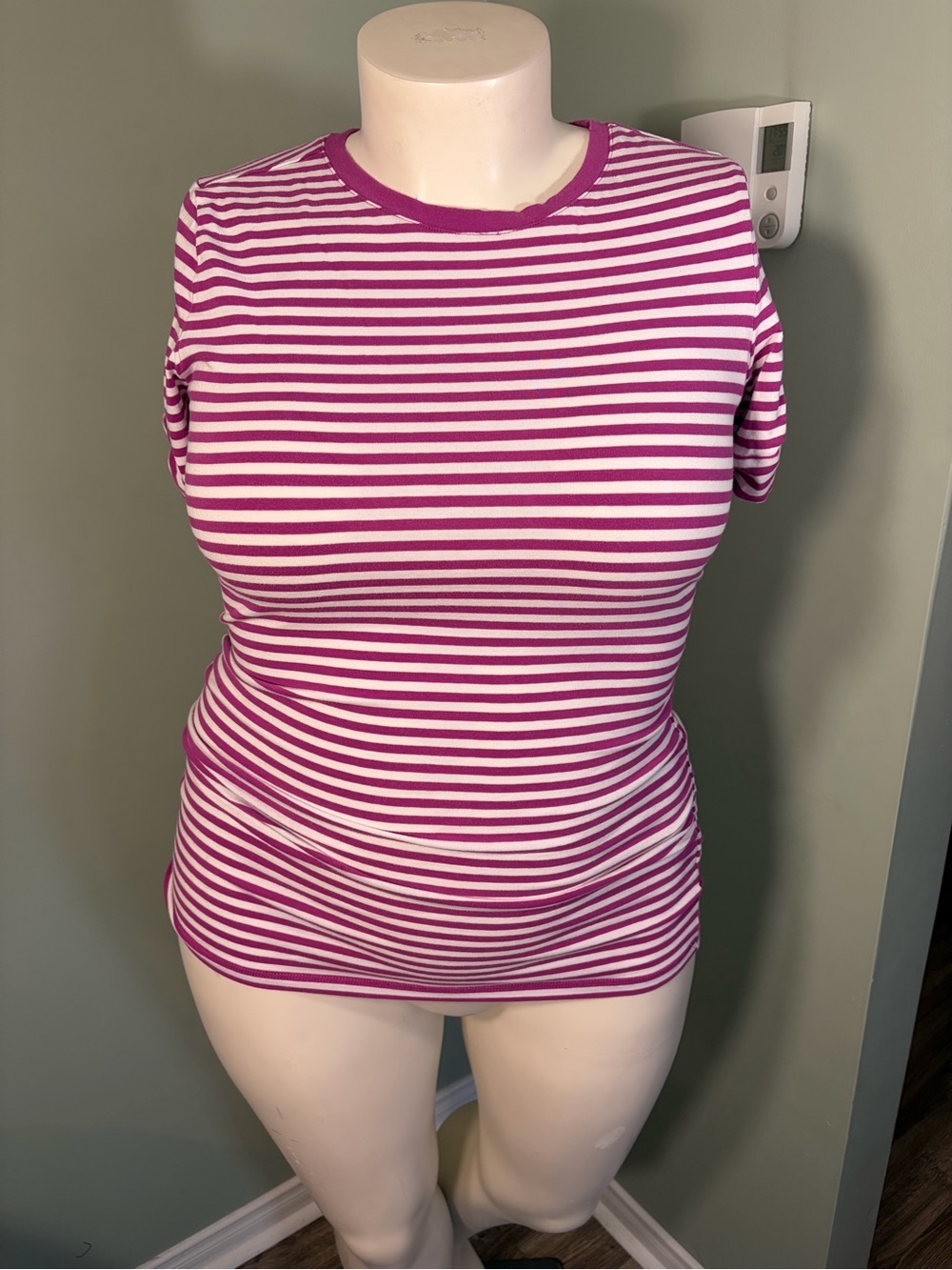 98. Michael Kors Woman’s Striped Crewneck Tee in Pink and White